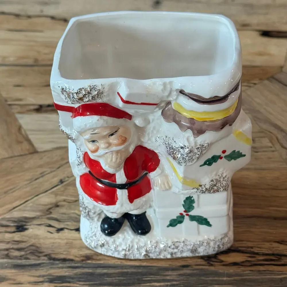 Vintage Ucagco Japan Ceramic Santa Stacked Presents Christmas Planter MCM 5